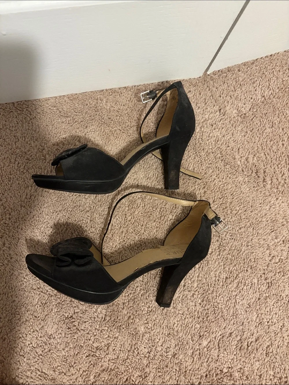 Naturalizer Black Open-Toe Ankle Strap Heels with Bow